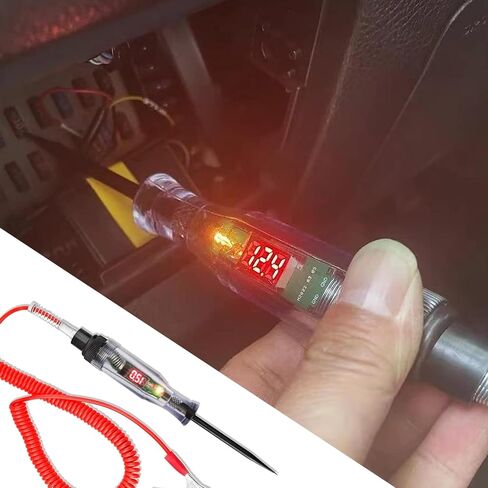 ZKFAR Pack-1 جهاز اختبار دائرة LED رقمي لإضاءة السيارات مع سلك زنبركي ممتد محمول، أداة إضاءة اختبار كهربائية DC 6V-12V-24V، قلم اختبار كهربائي للسيارة ثنائي الاتجاه (أحمر) in Saudi Arabia