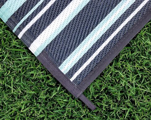 Camco Large Reversible Outdoor Patio Mat, Easy to Clean, Perfect for Picnics, Cookouts, Camping, and The Beach (9' x 12', Green and White Striped Design) (42864) in Saudi Arabia