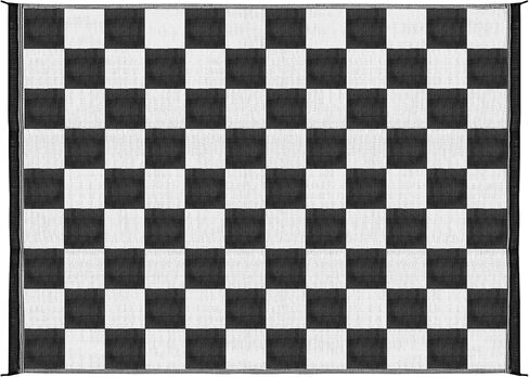 Camco Large Reversible Outdoor Patio Mat - Easy to Clean, Perfect for Picnics, Cookouts, Camping, and The Beach (9' x 12', B/W Checkered Design) (42827) in Saudi Arabia