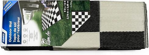 Camco Large Reversible Outdoor Patio Mat - Easy to Clean, Perfect for Picnics, Cookouts, Camping, and The Beach (9' x 12', B/W Checkered Design) (42827) in Saudi Arabia