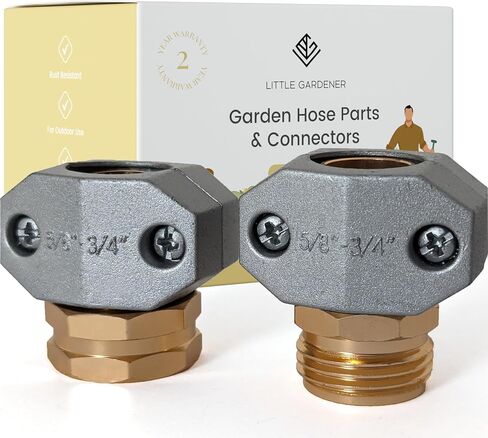 Little Gardener Garden Hose Repair Kit - Heavy Duty All Metal Body - 3/4 and 5/8 Garden Hose Fittings - Female and Male Water Hose End Replacement - Hose Fix Set to Connect to Outside Water Hose Bib in Saudi Arabia