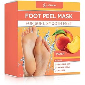 DERMORA Exfoliating Foot Peel Mask for baby soft feet, Dry, Cracked, Callus, Dead Skin Remover Coconut Scent, 2 Pack of Regular Size