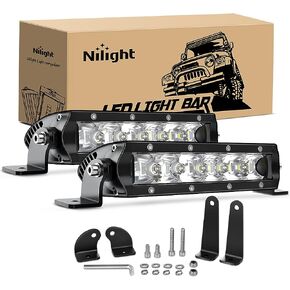 Nilight Slim LED Light Bar 2Pcs 7 Inch 16LED Single Row Spot Flood Combo Fog Light Driving Light Work Light Roof Bumper Lamp Offroad Light for 4x4 Trucks SUV ATV UTV, 2 Years Warranty