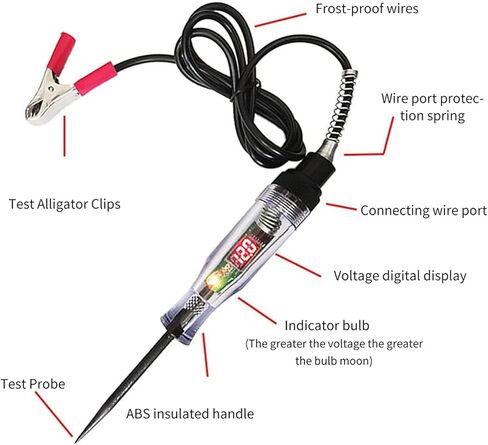 قلم اختبار دائرة شاحنة السيارة، جهاز اختبار الدائرة، ضوء اختبار السيارات الرقمي 3-70 فولت تيار مستمر، جهاز اختبار الضوء عالي التحمل مع سلك زنبركي الفولتميتر (أحمر (3-70 فولت)) in Kuwait
