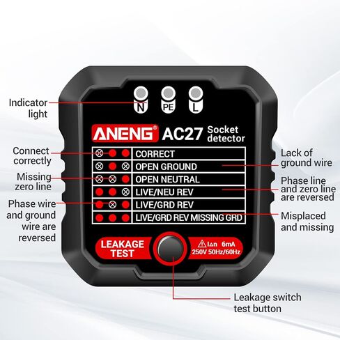 ANENG مخرج اختبار كاشف الوعاء مع شاشة LCD الجهد 48-250 فولت مدقق مقبس الطاقة التلقائي اختبار الدائرة القطبية الجهد اختبار الجدار التوصيل الأدوات الكهربائية in Kuwait