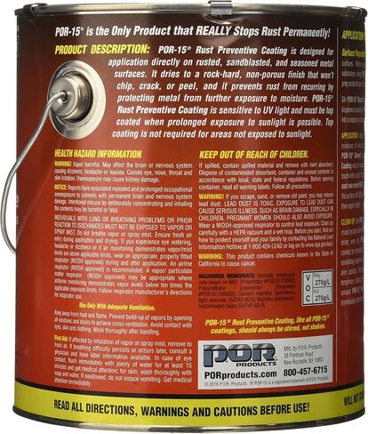 POR-15 Rust Preventive Coating, Stop Rust and Corrosion Permanently, Anti-rust, Non-porous Protective Barrier, 128 Fluid Ounces, Gray in Kuwait