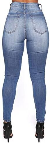 vanberfia Women Mid Waist Stretchy Patchwork Denim Pants Jeans… in Kuwait