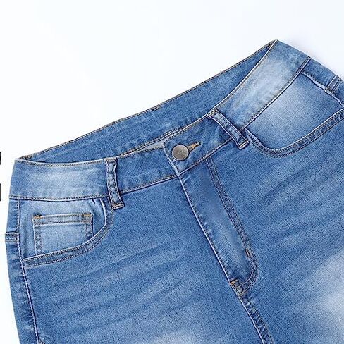 vanberfia Women Mid Waist Stretchy Patchwork Denim Pants Jeans… in Kuwait