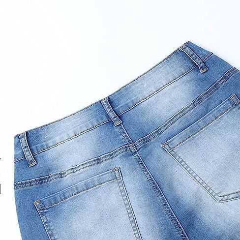 vanberfia Women Mid Waist Stretchy Patchwork Denim Pants Jeans… in Kuwait