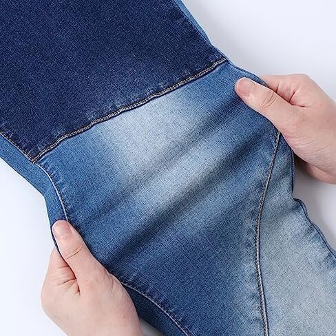 vanberfia Women Mid Waist Stretchy Patchwork Denim Pants Jeans… in Kuwait
