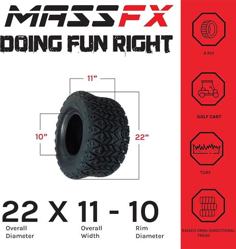 مجموعة إطارات عربة الجولف MASSFX - أربعة مقاس 22x11-10 - تصنيف 4 طبقات - عمق مداس 12 مم - 22x11x10 (أربع عبوات) in Kuwait