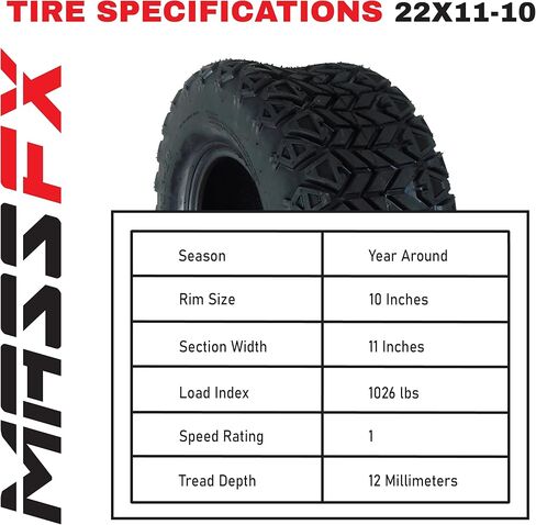 مجموعة إطارات عربة الجولف MASSFX - أربعة مقاس 22x11-10 - تصنيف 4 طبقات - عمق مداس 12 مم - 22x11x10 (أربع عبوات) in Kuwait