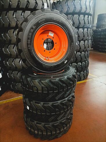 HORSESHOE 12-16.5 16PLY Super Heavy Duty Tire mounted on 16.5x9.75 Wheel 4" Offset 8x8" Bolt Orange w/Brass Valve Stem & Stem Protector 12x16.5 9.75x16.5 (2) in Kuwait