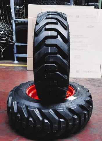 HORSESHOE 12-16.5 16PLY Super Heavy Duty Tire mounted on 16.5x9.75 Wheel 4" Offset 8x8" Bolt Orange w/Brass Valve Stem & Stem Protector 12x16.5 9.75x16.5 (2) in Kuwait