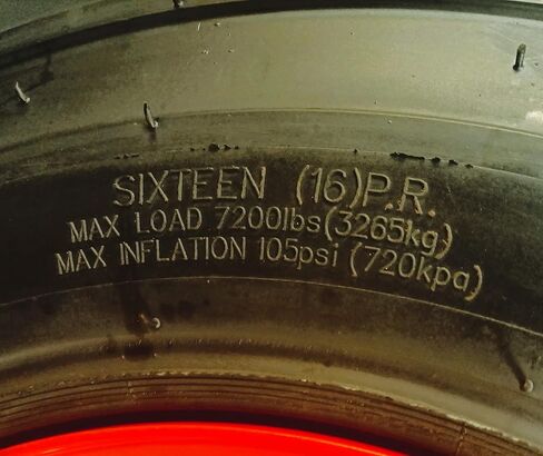 HORSESHOE 12-16.5 16PLY Super Heavy Duty Tire mounted on 16.5x9.75 Wheel 4" Offset 8x8" Bolt Orange w/Brass Valve Stem & Stem Protector 12x16.5 9.75x16.5 (2) in Kuwait