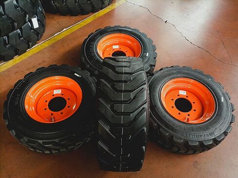 HORSESHOE 12-16.5 16PLY Super Heavy Duty Tire mounted on 16.5x9.75 Wheel 4" Offset 8x8" Bolt Orange w/Brass Valve Stem & Stem Protector 12x16.5 9.75x16.5 (2) in Kuwait