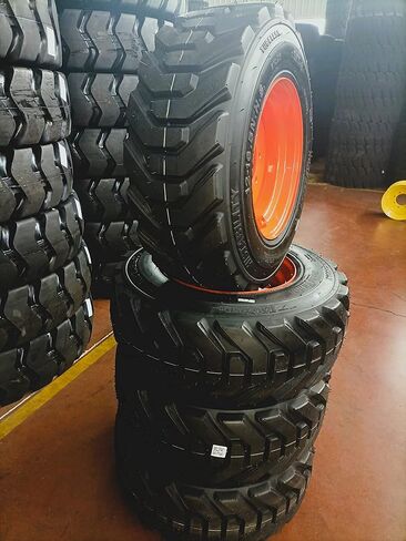 HORSESHOE 12-16.5 16PLY Super Heavy Duty Tire mounted on 16.5x9.75 Wheel 4" Offset 8x8" Bolt Orange w/Brass Valve Stem & Stem Protector 12x16.5 9.75x16.5 (2) in Kuwait