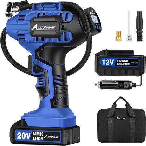 AVID POWER Tire Inflator Portable Air Compressor, 20V Cordless Car Tire Pump, Rechargeable Battery Powered Air Compressor w/12V DC Adapter, Digital Pressure Gauge in Saudi Arabia