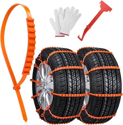 Oziral Universal Snow Chains, 12PCS Emergency in Winter Adjustable Anti-Skid Tire Chains Fit for Most Car, Truck, SUV, Reusable Tire Traction Chains Thickened Tendons (Orange) in Kuwait