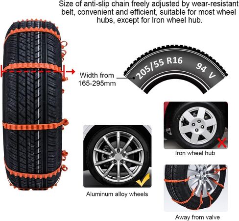 Oziral Universal Snow Chains, 12PCS Emergency in Winter Adjustable Anti-Skid Tire Chains Fit for Most Car, Truck, SUV, Reusable Tire Traction Chains Thickened Tendons (Orange) in Kuwait