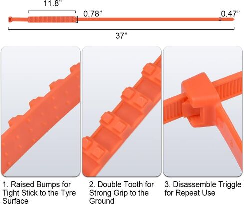 Oziral Universal Snow Chains, 12PCS Emergency in Winter Adjustable Anti-Skid Tire Chains Fit for Most Car, Truck, SUV, Reusable Tire Traction Chains Thickened Tendons (Orange) in Kuwait