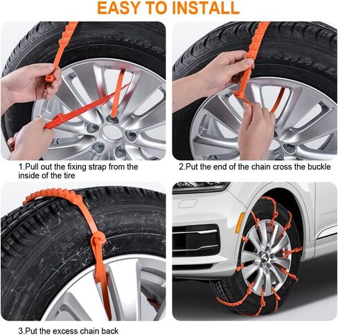 Oziral Universal Snow Chains, 12PCS Emergency in Winter Adjustable Anti-Skid Tire Chains Fit for Most Car, Truck, SUV, Reusable Tire Traction Chains Thickened Tendons (Orange) in Kuwait