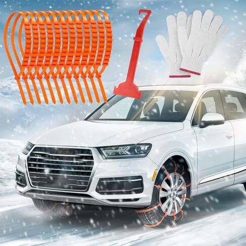 Oziral Universal Snow Chains, 12PCS Emergency in Winter Adjustable Anti-Skid Tire Chains Fit for Most Car, Truck, SUV, Reusable Tire Traction Chains Thickened Tendons (Orange) in Kuwait