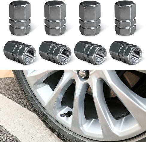 Zicine 8 PCS Car Tire Valve Stem Caps, Aluminum Alloy Wheel Valve Covers with Rubber O-Ring, Corrosion Resistant Leak-Proof Tire Air Cap Set, Universal for SUV, Truck, Motorcycle, Bike (Black) in Kuwait