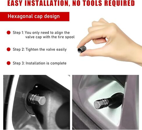 Zicine 8 PCS Car Tire Valve Stem Caps, Aluminum Alloy Wheel Valve Covers with Rubber O-Ring, Corrosion Resistant Leak-Proof Tire Air Cap Set, Universal for SUV, Truck, Motorcycle, Bike (Black) in Kuwait