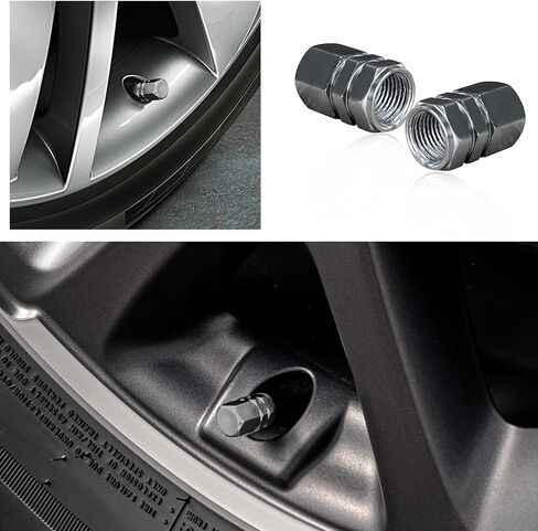 Zicine 8 PCS Car Tire Valve Stem Caps, Aluminum Alloy Wheel Valve Covers with Rubber O-Ring, Corrosion Resistant Leak-Proof Tire Air Cap Set, Universal for SUV, Truck, Motorcycle, Bike (Black) in Kuwait