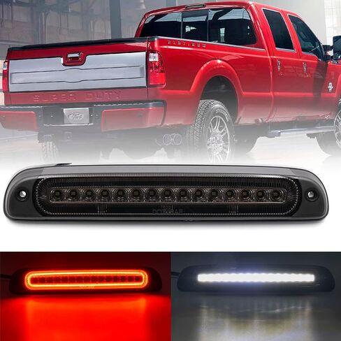 استبدال ضوء الفرامل الثالث LED لـ 1999-2016 Ford F250 F350 Super Duty 95-03 Ranger Red LED Strobe Rear 3rd مركز الفرامل مصباح إيقاف التثبيت العالي + مجموعة إضاءة البضائع البيضاء عدسة اليورو المدخنة in Saudi Arabia