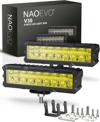 شريط إضاءة LED 6 بوصة من NAOEVO، مصابيح قيادة LED بقدرة 50 وات 4000 لومن، مجموعة إضاءة للبقع والفيضان، مصابيح ضباب LED - مصابيح الطرق الوعرة للشاحنات/السيارات/سيارات الجيب/القارب، قطعتان (أبيض) in Kuwait