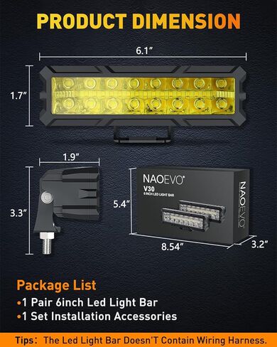 شريط إضاءة LED 6 بوصة من NAOEVO، مصابيح قيادة LED بقدرة 50 وات 4000 لومن، مجموعة إضاءة للبقع والفيضان، مصابيح ضباب LED - مصابيح الطرق الوعرة للشاحنات/السيارات/سيارات الجيب/القارب، قطعتان (أبيض) in Kuwait