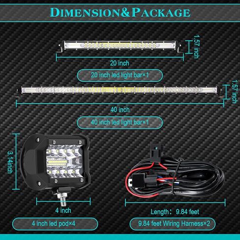 طقم شريط إضاءة LED مكون من 8 قطع، شريط إضاءة للطرق الوعرة بصف مزدوج، مصباح قيادة ضوء الضباب مع مجموعة أسلاك 12 فولت، ضوء LED للشاحنات ATV UTV SUV، قارب بيك اب (40 بوصة، 20 بوصة) in Kuwait