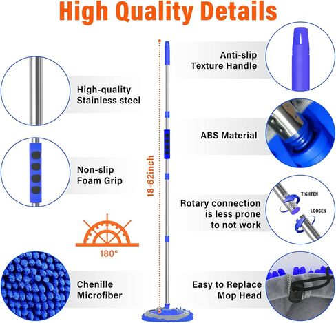 Car Wash Brush with Long Handle 62/ Microfiber Kit, Soft Mop Mitt Scratch-Free Washing Kit Cleaning Supplies for Truck RV Boat SUV Pickup Bus Qrange-02 in Saudi Arabia