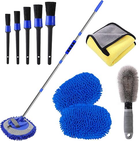 Car Wash Brush with Long Handle 62/ Microfiber Kit, Soft Mop Mitt Scratch-Free Washing Kit Cleaning Supplies for Truck RV Boat SUV Pickup Bus Qrange-02 in Saudi Arabia