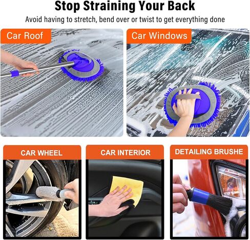 Car Wash Brush with Long Handle 62/ Microfiber Kit, Soft Mop Mitt Scratch-Free Washing Kit Cleaning Supplies for Truck RV Boat SUV Pickup Bus Qrange-02 in Saudi Arabia