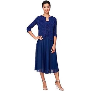 Alex Evenings Women's Tea Length Mock Dress with Sequin Jacket (Petite and Regular Sizes) in Kuwait