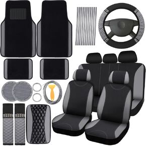 43 Pcs Bling Car Accessories Set for Women Front Seats and Rear Bench Polyester Car Seat Protectors Wheel Cover Seat Car Floor Mats Full Crystal Automotive Interior Decor(Black)
