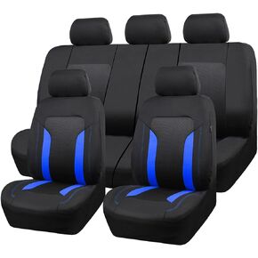 CAR PASS 3D Air Mesh Car Seat Covers Full Set, Breathable Sporty Rear Bench with Zipper for Armrest Box Universal Fit 95% Automotive SUV,Truck,Sedan Interior Cute Women Airbag Compatible, Black Blue