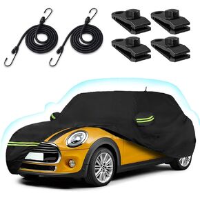 Car Covers for 2002-2024 Mini Cooper/Cooper S/Hardtop/Convertible 2-Door, 210T Waterproof All Weather Cooper Full Car Cover Outdoor Custom-fit Cotton Lining Windproof Cover with Door Zipper(Black)