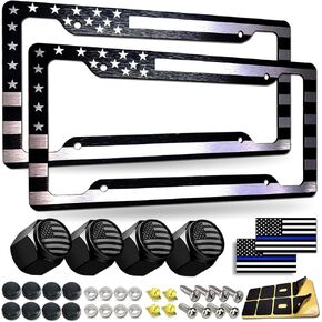 BGGTMO Black American Flag License Plate Frames- 2 Pack Front Rear Patriotic USA Stars and Stripes Aluminum Car Tag Holder Cover with Screws in Kuwait