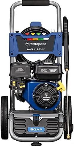 غسالة ضغط غاز وستنجهاوس WPX3400، 3400 رطل لكل بوصة مربعة و2.6 ماكس جالون في الدقيقة، خزان صابون على متن الطائرة، مسدس رش وعصا، مجموعة 5 فوهات، متوافقة مع CARB، للسيارات/الأسوار/الممرات/المنازل/الباحات/الأثاث in Kuwait