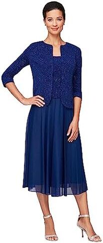 Alex Evenings Women's Tea Length Mock Dress with Sequin Jacket (Petite and Regular Sizes) in Kuwait