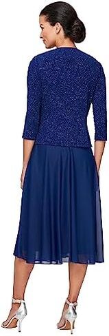 Alex Evenings Women's Tea Length Mock Dress with Sequin Jacket (Petite and Regular Sizes) in Kuwait