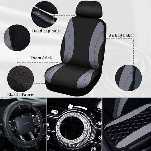 17 Pcs Car Seat Covers Full Set, Steering Wheel Cover Center Console Pad Armrest Cover Seat Safety Belt Pad Seatbelt Covers Cup Mats Car Emblem Ring Sticker Car Accessories Set (Black, Blue) in Kuwait