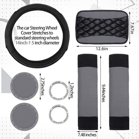 17 Pcs Car Seat Covers Full Set, Steering Wheel Cover Center Console Pad Armrest Cover Seat Safety Belt Pad Seatbelt Covers Cup Mats Car Emblem Ring Sticker Car Accessories Set (Black, Blue) in Kuwait