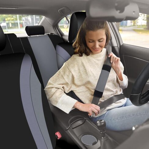 17 Pcs Car Seat Covers Full Set, Steering Wheel Cover Center Console Pad Armrest Cover Seat Safety Belt Pad Seatbelt Covers Cup Mats Car Emblem Ring Sticker Car Accessories Set (Black, Blue) in Kuwait