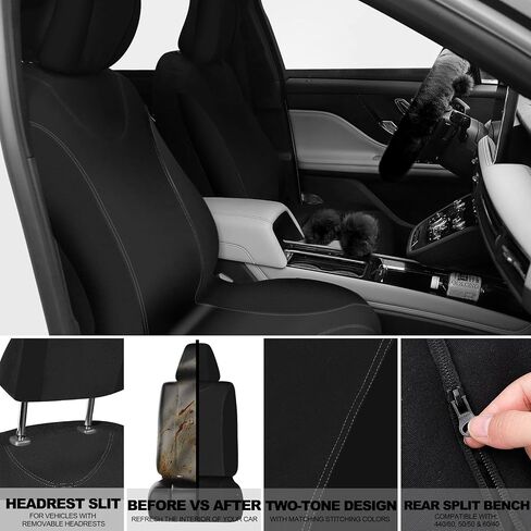 47 Car Seat Cover Full Set Car Accessories Car Seat Covers for Car Front Rear Seat Cover Fluffy Steering Wheel Cover Seat Belt Automotive Floor Mats Car Air Conditioner Decoration Strip (Beige) in Saudi Arabia