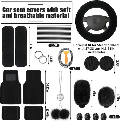 47 Car Seat Cover Full Set Car Accessories Car Seat Covers for Car Front Rear Seat Cover Fluffy Steering Wheel Cover Seat Belt Automotive Floor Mats Car Air Conditioner Decoration Strip (Beige) in Saudi Arabia
